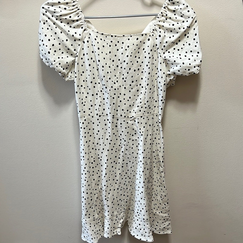 Loft polka dot white flare dress